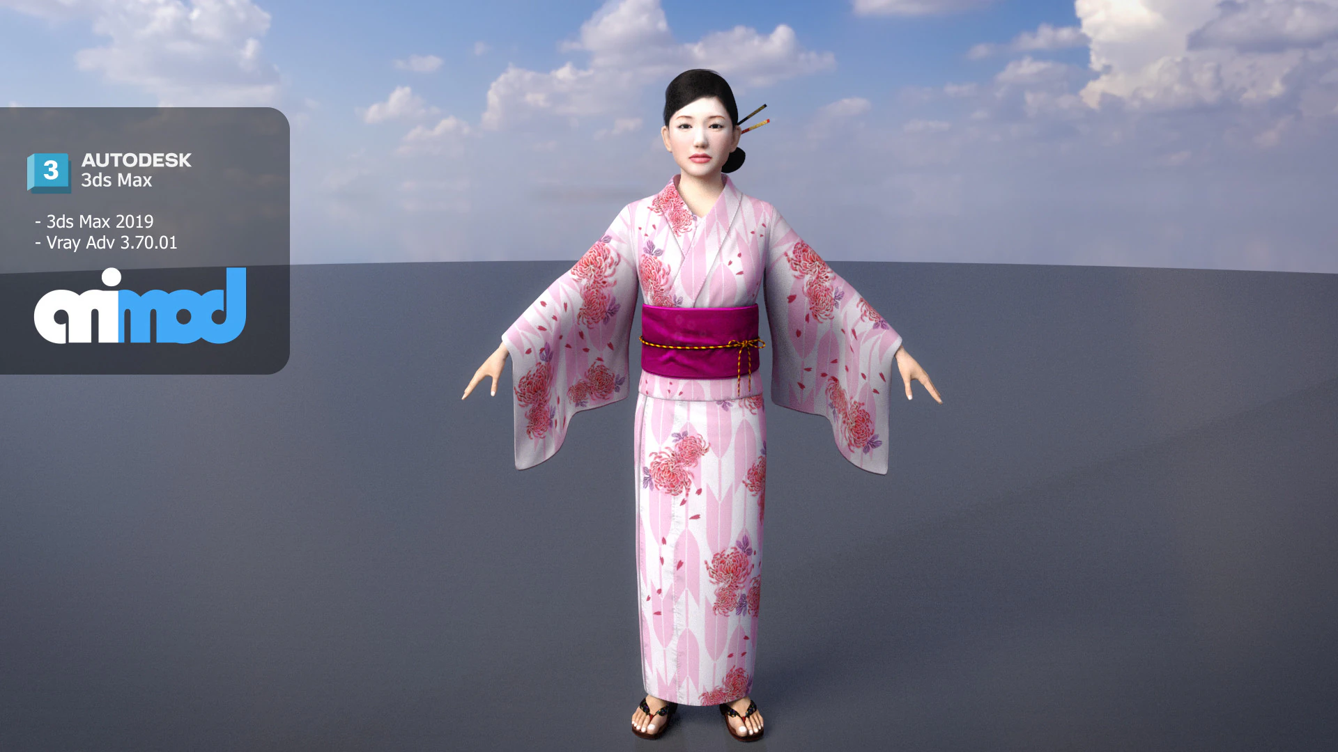 Japanese Girl wearing Yukata 002 3D Model .c4d .max .obj .3ds .fbx .stl .blend 