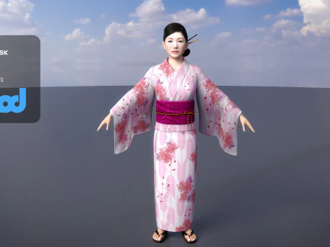 जापानी लड़की युकाटा 002 पहने हुए 3D मॉडल