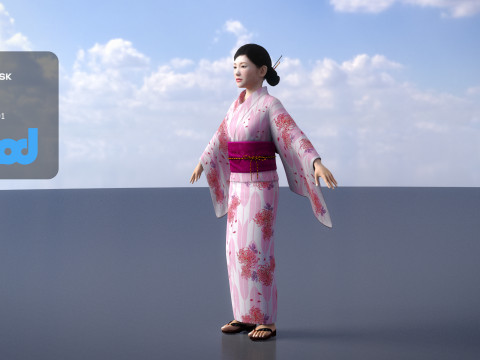 Japanese Girl wearing Yukata 002 3D-Modell