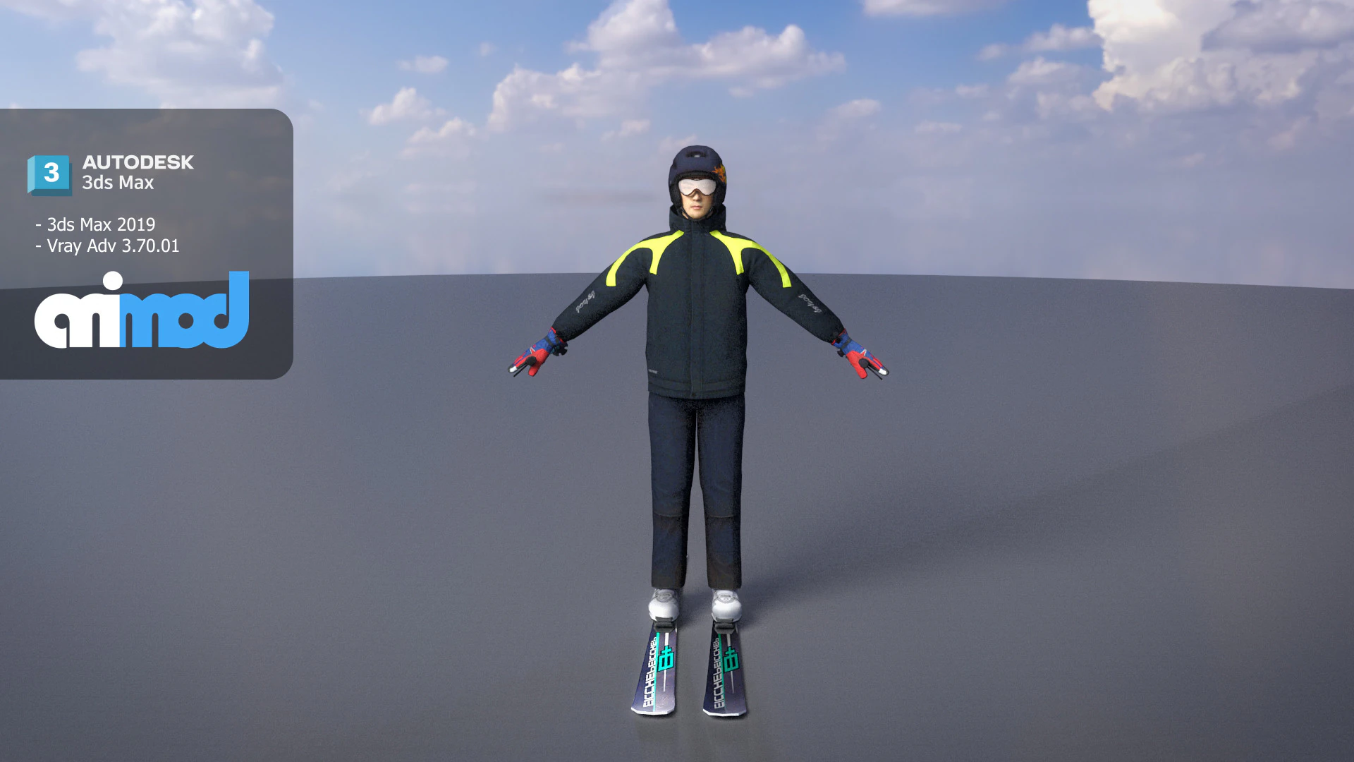 Man in Skiing outfit 3D Model .c4d .max .obj .3ds .fbx .stl .blend