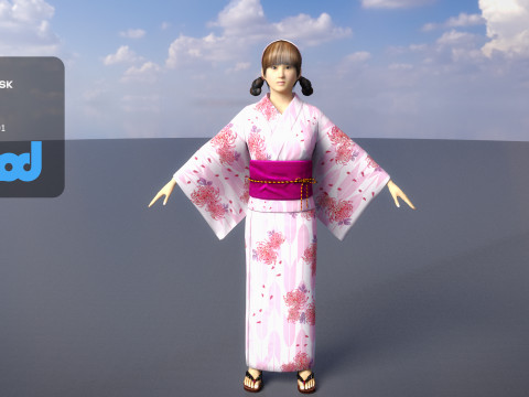 Japanese Girl wearing Yukata 003 3Dモデル
