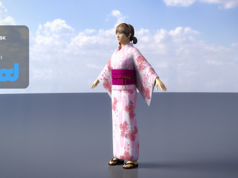 Japanese Girl wearing Yukata 003 3D Модель