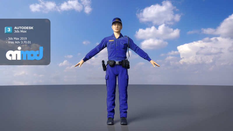Taiwan Police Officer 0008 3D Модель .c4d .max .obj .3ds .fbx .stl .blend