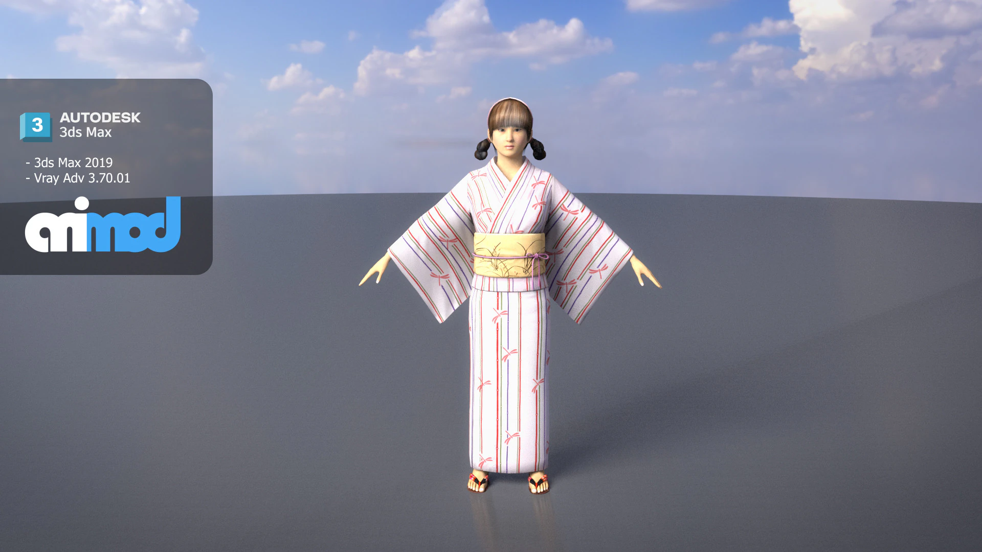 Japanese Casual Summer Kimono Girl White Yukata Girl 3D Model .c4d .max .obj .3ds .fbx .stl .blend 