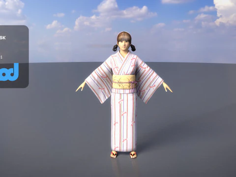 Японська повсякденна літня дівчина-кімоно Біла дівчина-юката 3D Модель