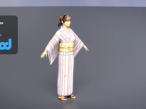 Japanese Casual Summer Kimono Girl White Yukata Girl 3D Model