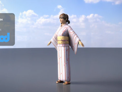Japanese Casual Summer Kimono Girl White Yukata Girl 3D Model