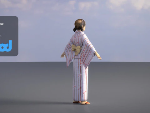 Japanese Casual Summer Kimono Girl White Yukata Girl 3D Model