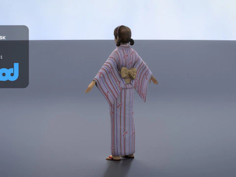 Japanese Casual Summer Kimono Girl White Yukata Girl 3D Model