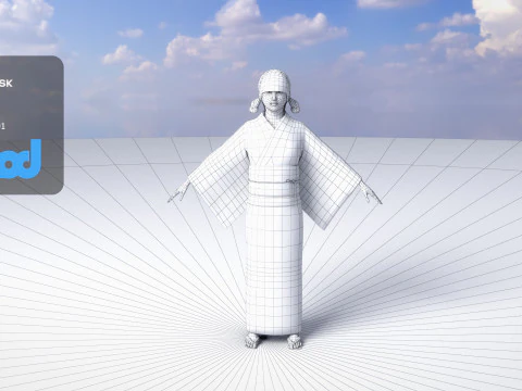 Japanese Casual Summer Kimono Girl White Yukata Girl 3D Model
