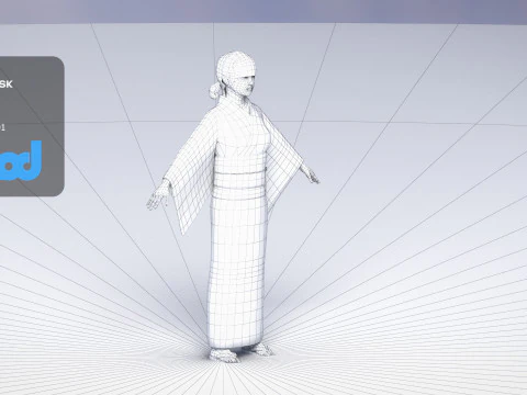 Japanese Casual Summer Kimono Girl White Yukata Girl 3D Model