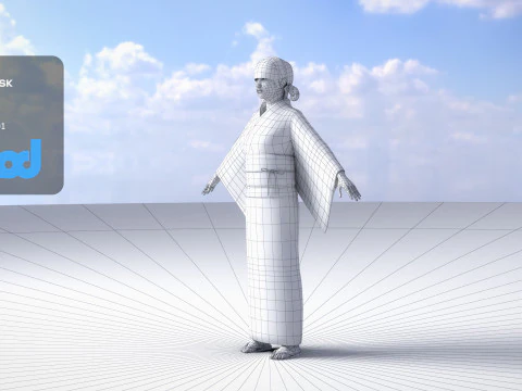 Japanese Casual Summer Kimono Girl White Yukata Girl 3D Model