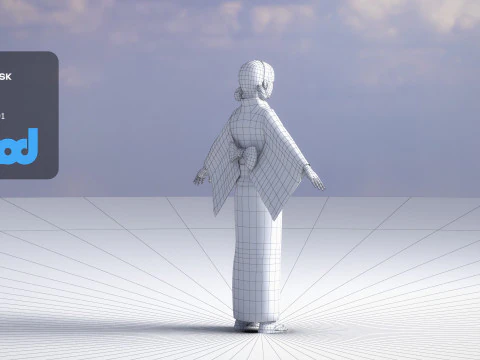Japanese Casual Summer Kimono Girl White Yukata Girl 3D Model