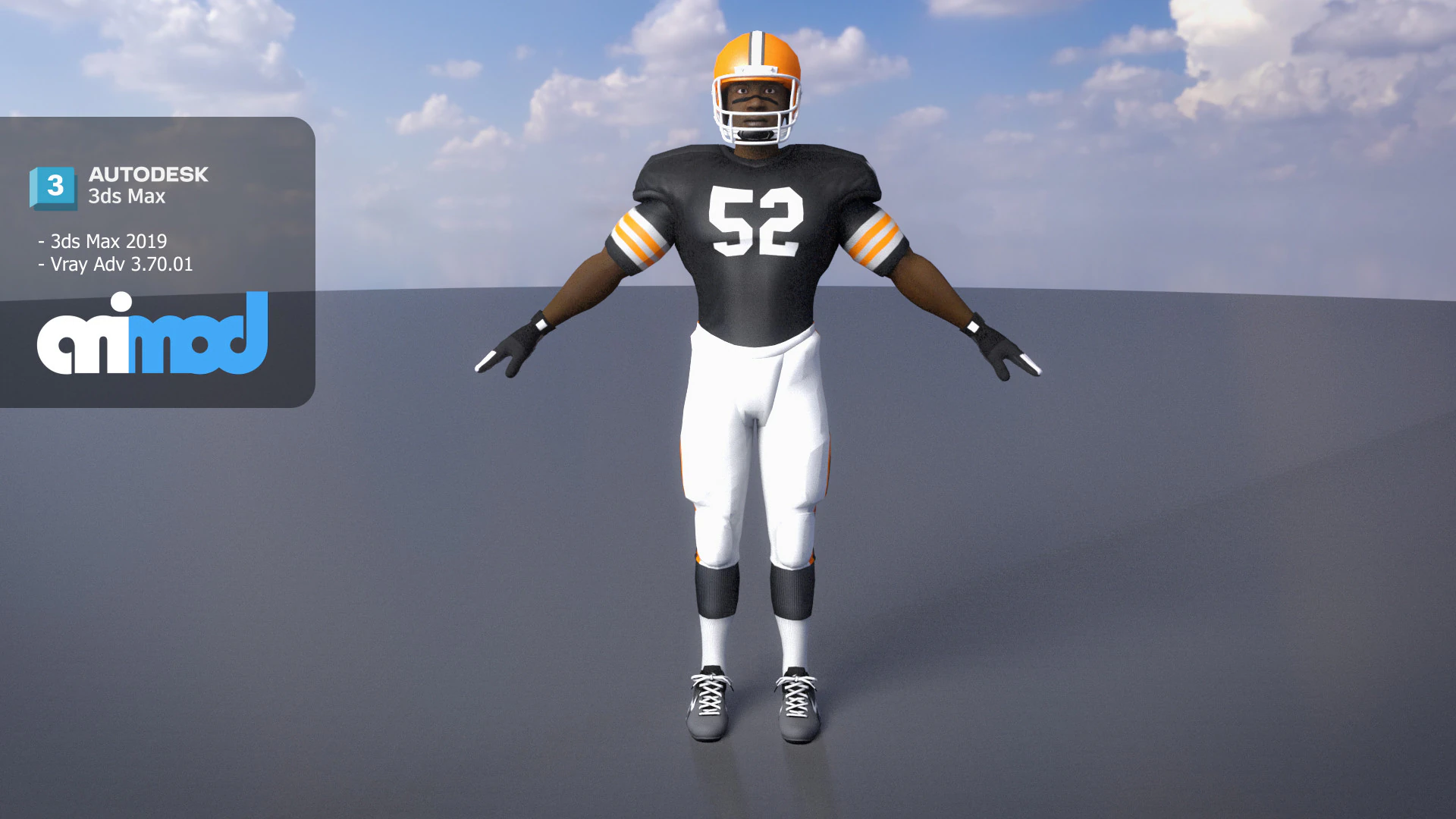 American Football Player 0006 3D Model .c4d .max .obj .3ds .fbx .stl .blend 