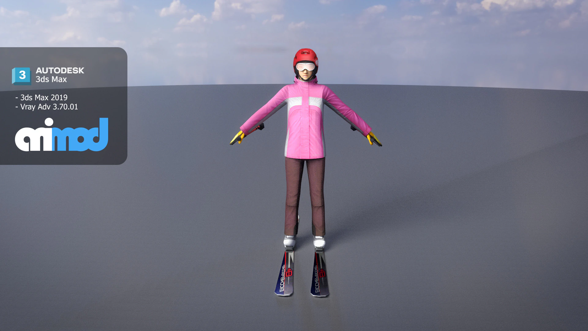 Lady in Skiing Clothing and Boots 3D Model .c4d .max .obj .3ds .fbx .stl .blend 