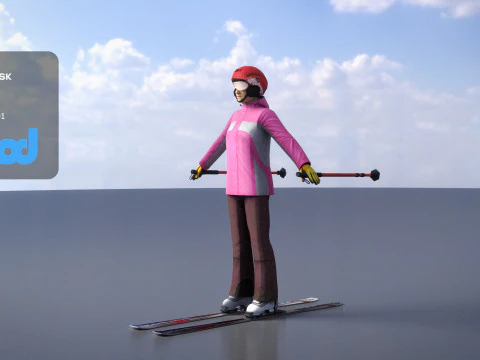 Lady in Skiing Clothing and Boots 3D Model