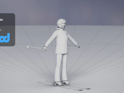 Lady in Skiing Clothing and Boots 3D Model