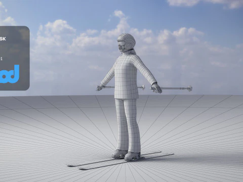 Lady in Skiing Clothing and Boots 3D Model