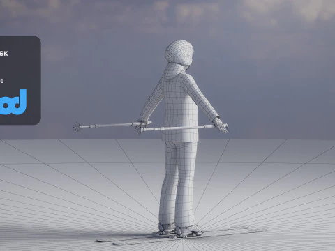 Lady in Skiing Clothing and Boots 3D Model