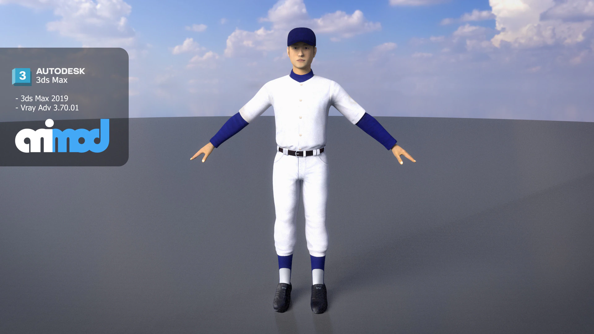 School Baseball Player 0001 3D Model .c4d .max .obj .3ds .fbx .stl .blend