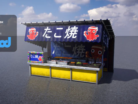 Japanese Street Stall 0001 Takoyaki Stand 3D Model