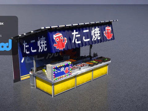 Japanese Street Stall 0001 Takoyaki Stand 3D Model