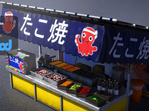 Japanese Street Stall 0001 Takoyaki Stand 3Dモデル