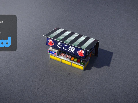 Japanese Street Stall 0001 Takoyaki Stand 3D Model