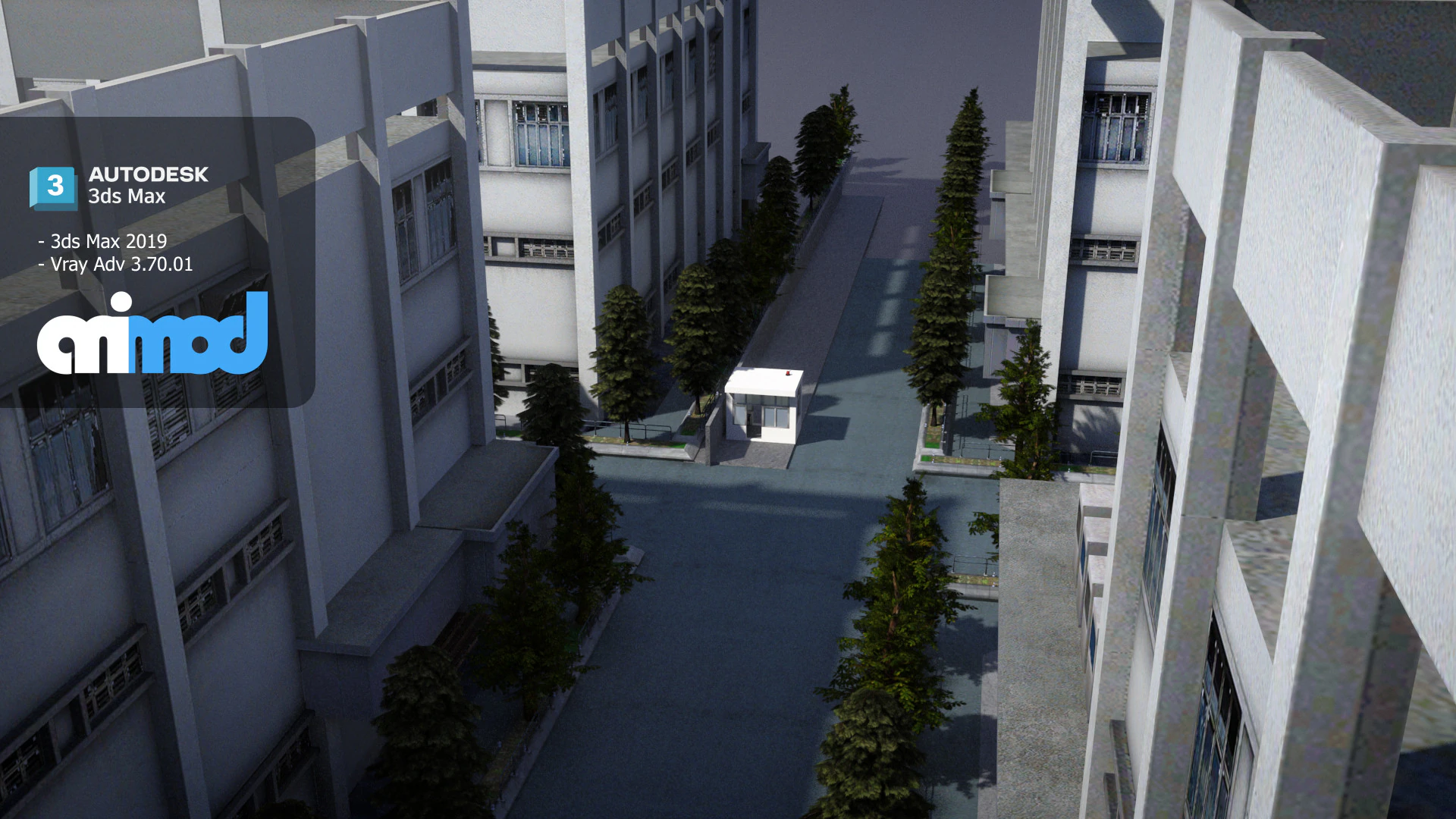Apartment Complex With Guard Booth 3D Model .c4d .max .obj .3ds .fbx .stl .blend