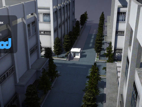Apartment Complex With Guard Booth 3D Model