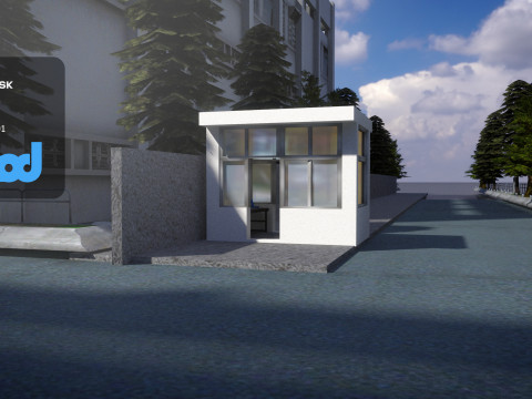 Apartment Complex With Guard Booth 3D Model