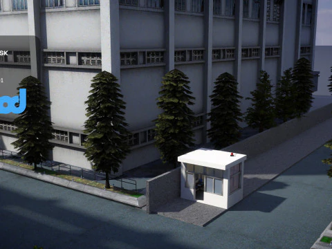 Apartment Complex With Guard Booth 3D Model
