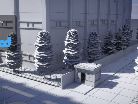 Apartment Complex With Guard Booth 3D Model