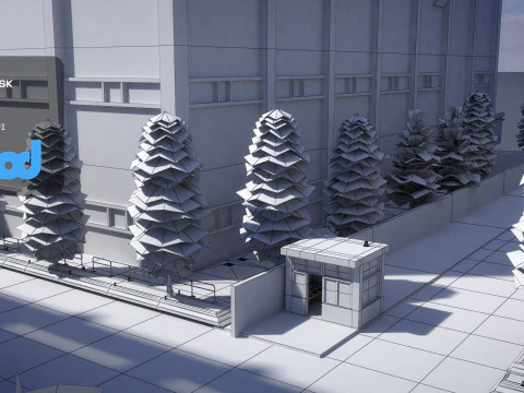 Apartment Complex With Guard Booth 3D Model