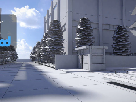 Apartment Complex With Guard Booth 3D Model