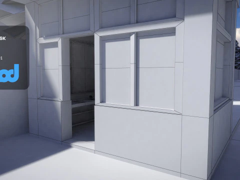 Apartment Complex With Guard Booth 3D Model
