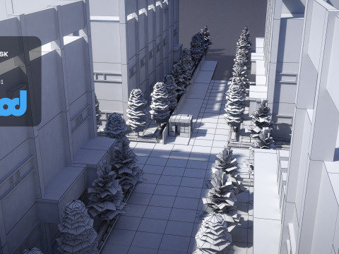 Apartment Complex With Guard Booth 3D Model