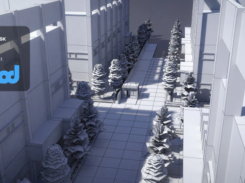 Apartment Complex With Guard Booth 3D Model