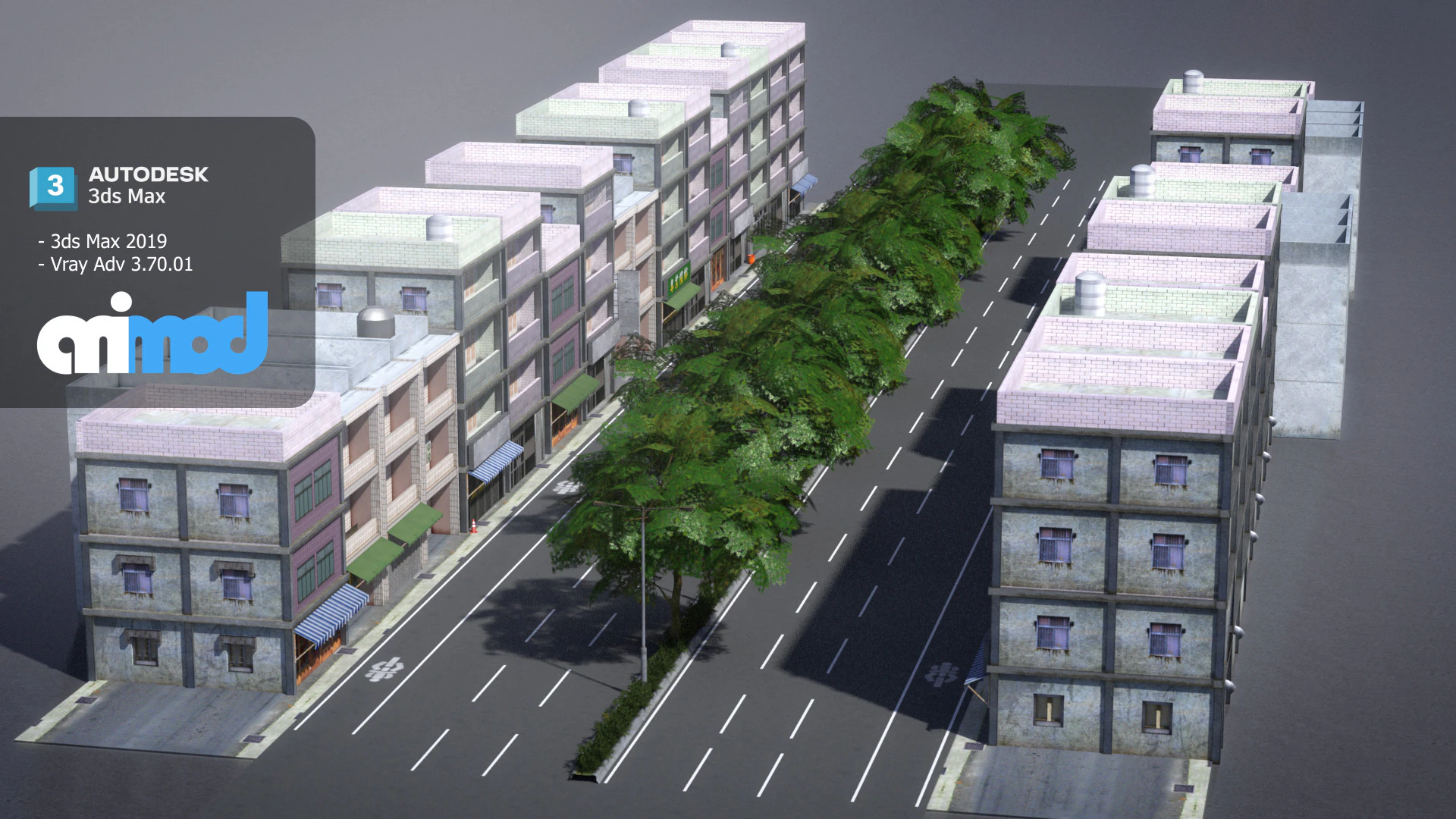 Suburbs Street 001 3D Model .c4d .max .obj .3ds .fbx .stl .blend 