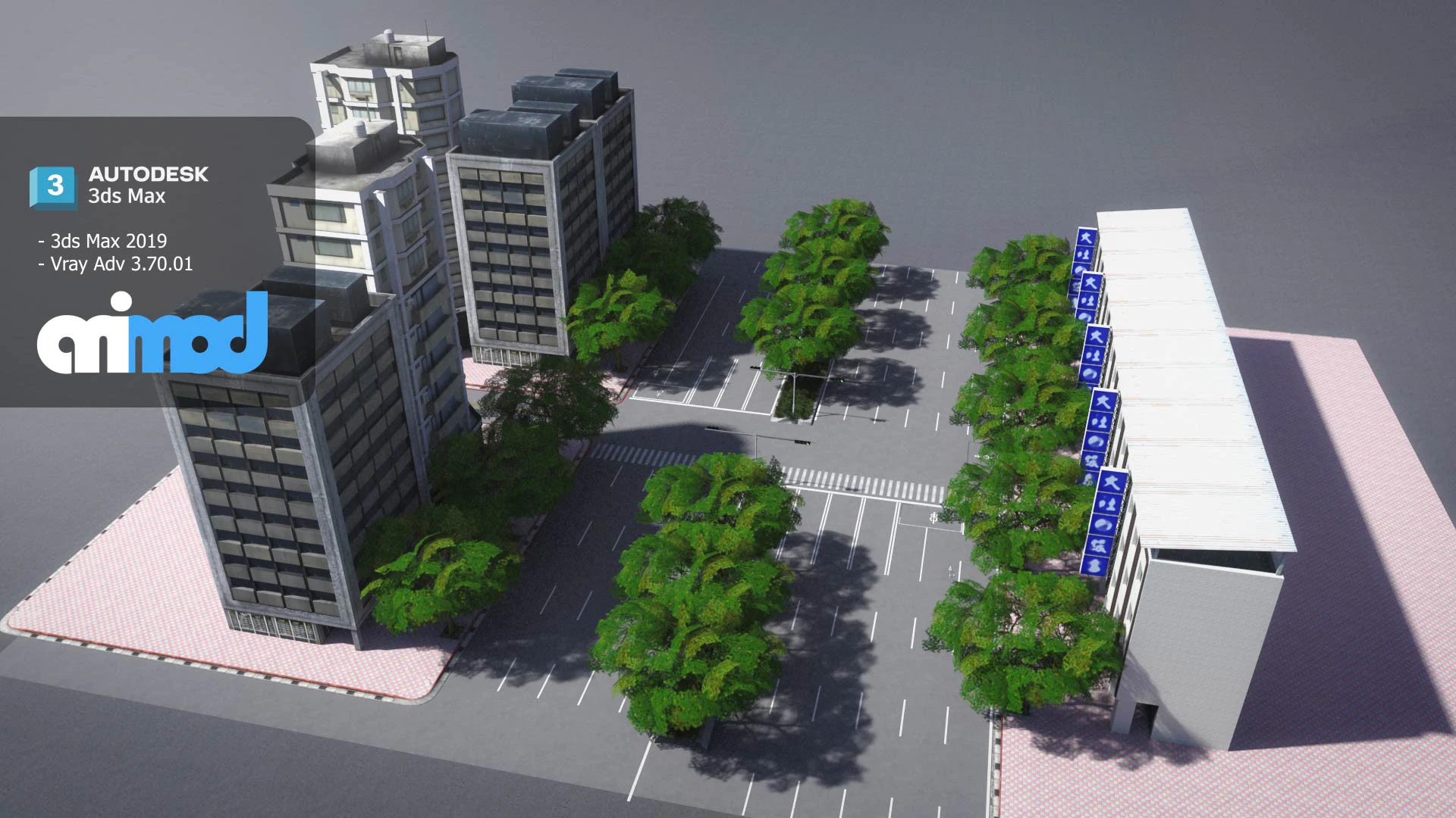 TW Street 12 Lanes 3D Model .c4d .max .obj .3ds .fbx .stl .blend 