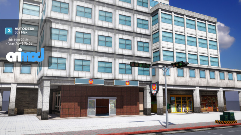 Tw Street Police Station 03 Modelo 3D .c4d .max .obj .3ds .fbx .stl .blend 