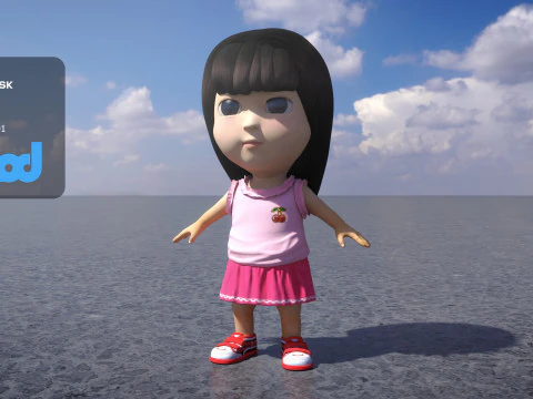 गुलाबी स्कर्ट में लड़की 3D मॉडल