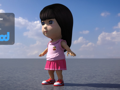 Girl in Pink Skirt 3D Model