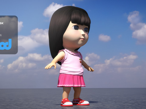 Girl in Pink Skirt 3D Model