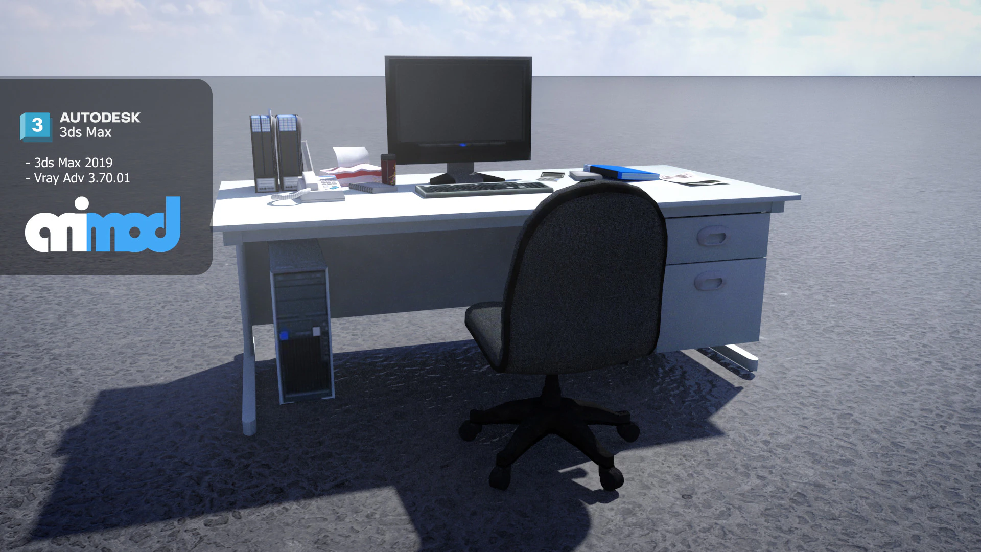 Office Desk 3D Model .c4d .max .obj .3ds .fbx .stl .blend 