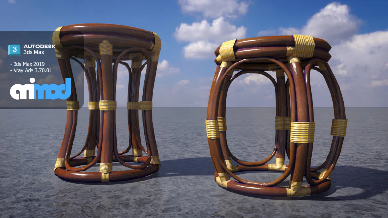 Sgabello in bambù Modello 3D .c4d .max .obj .3ds .fbx .stl .blend