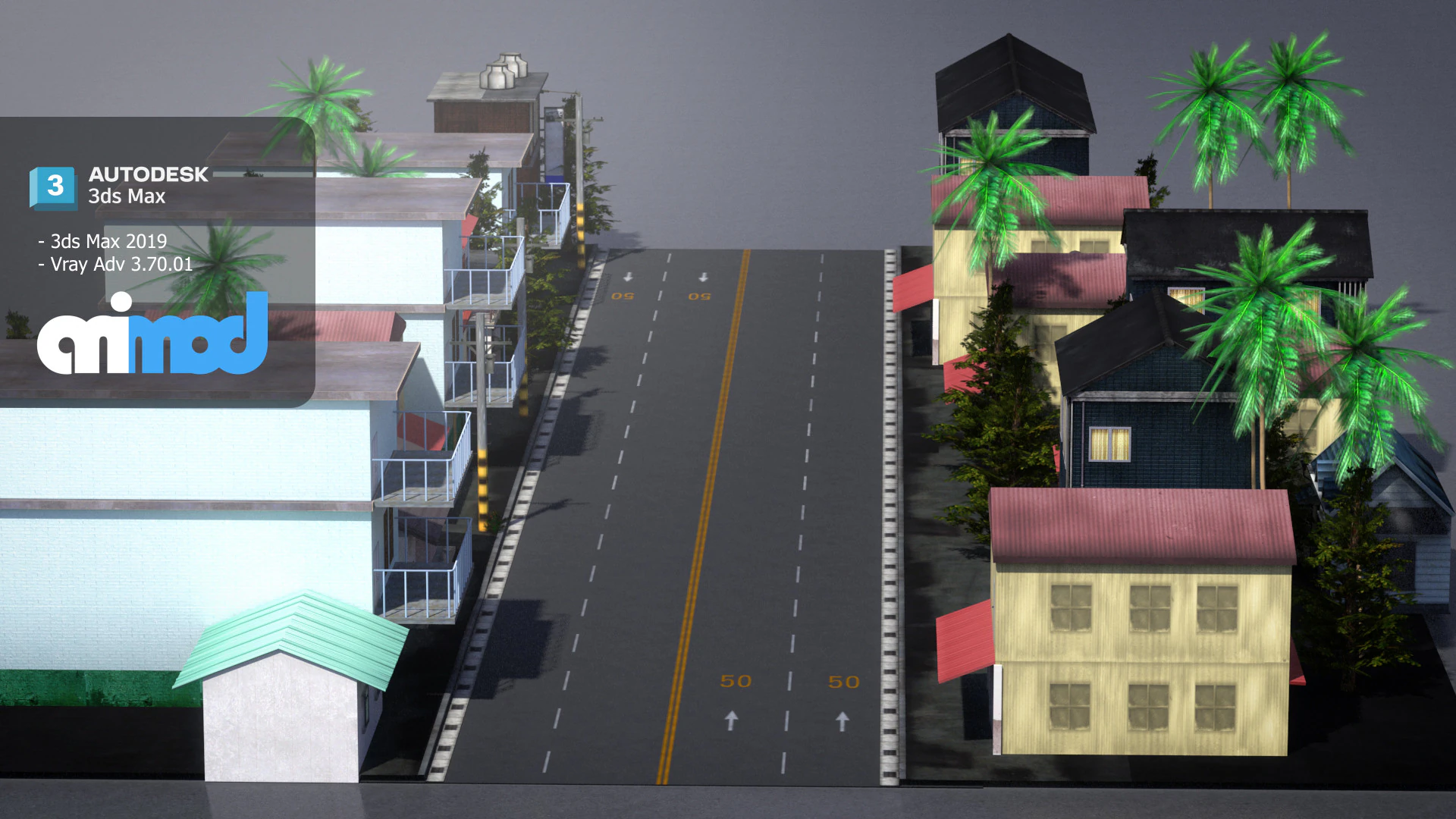 Countryside Street 02 3D Model .c4d .max .obj .3ds .fbx .stl .blend 