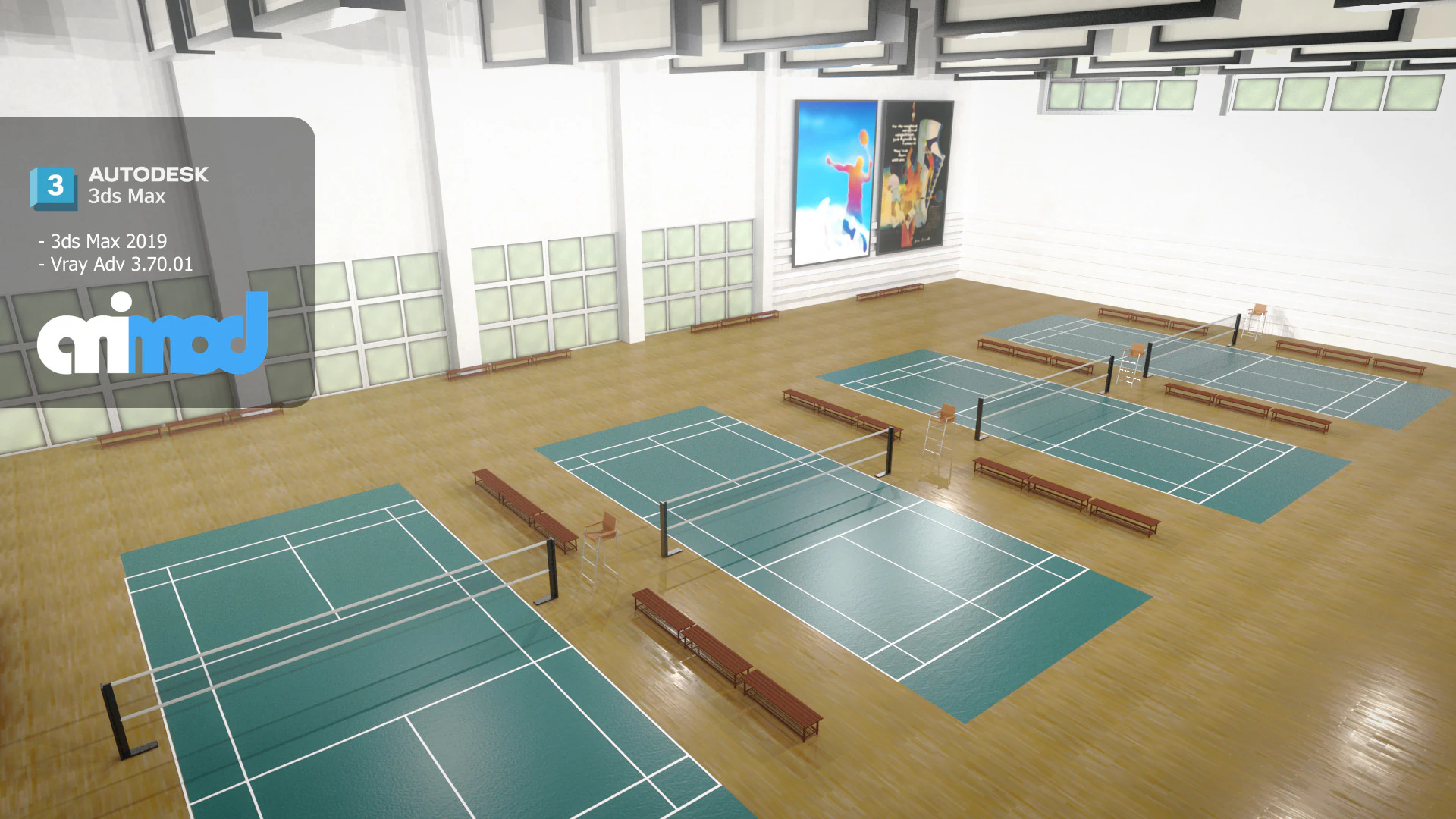 Badminton Court 3D Model .c4d .max .obj .3ds .fbx .stl .blend 