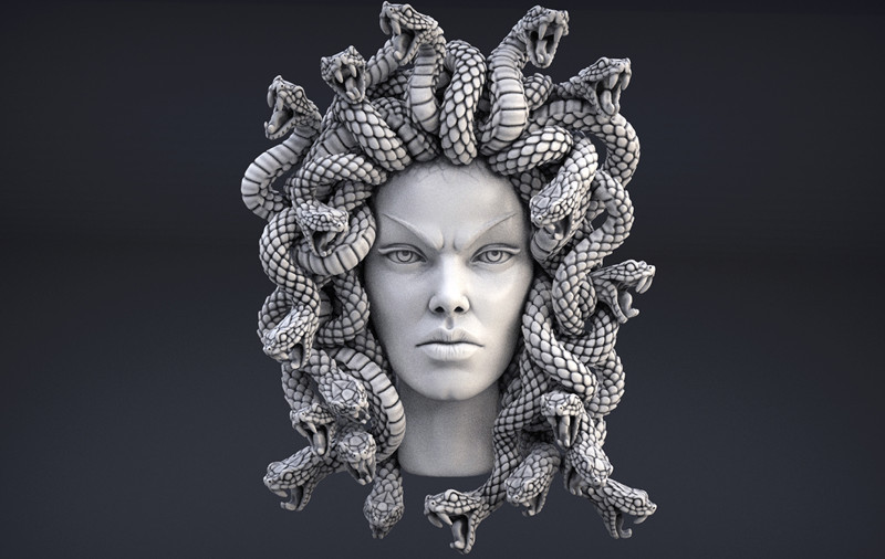 Hoog gedetailleerd Medusa-hoofd 3D printmodel .c4d .max .obj .3ds .fbx .stl .blend 