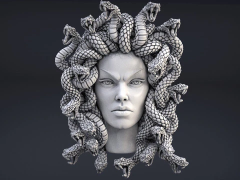Hoog gedetailleerd Medusa-hoofd 3D printmodel